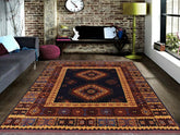 handmade Geometric Kargahi Blue Gold Hand Knotted RECTANGLE 100% WOOL area rug 6x10